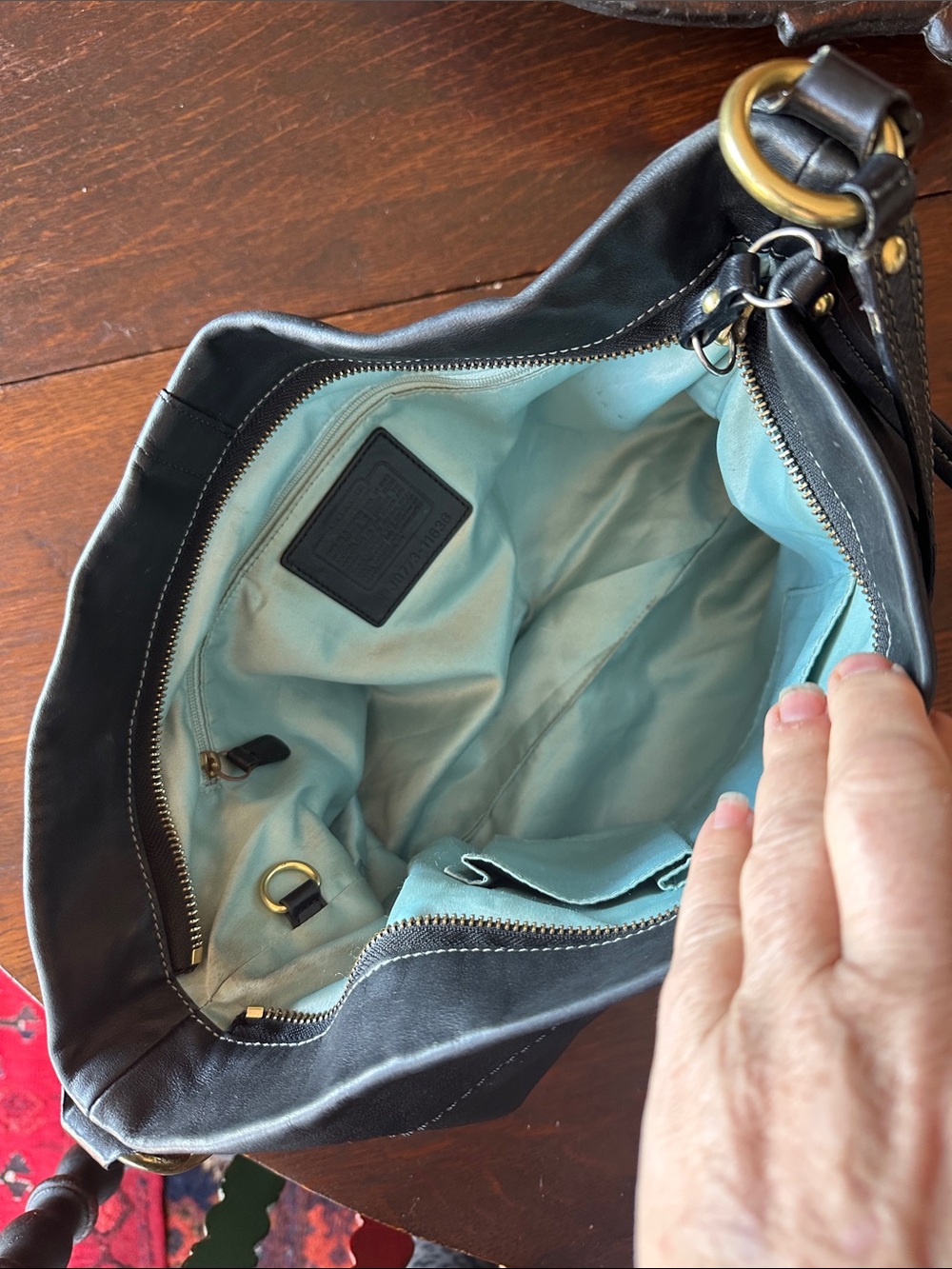Coach CARLY Black Leather Hobo with lots of cool Brass Hardware. Elegant luxury - Picture 15 of 16